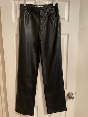 Zara Black Faux Leather Wide-Leg Trousers